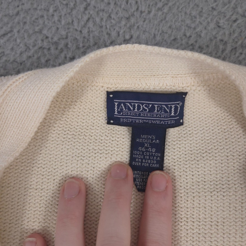 VINTAGE Lands End Sweater Vest Mens XL Beige Button Cardigan Cotton Made in USA - Picture 7 of 8